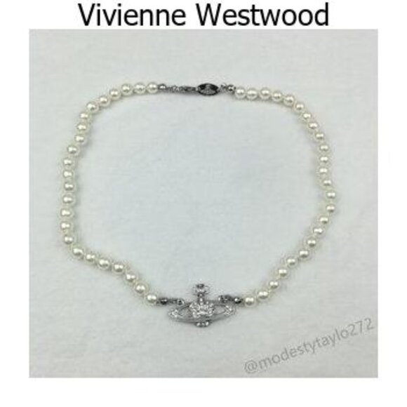Vivienne Westwood Bas Relief Pearl Necklace Gold Tone LARGE - Picture 3 of 5